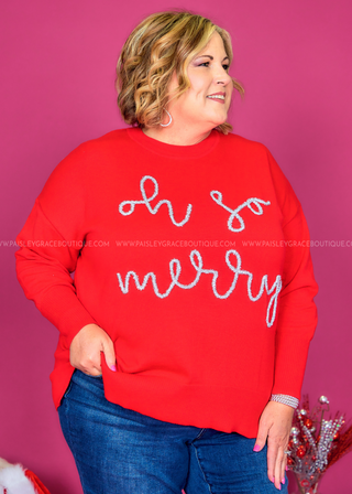 Oh So Merry Sparkle Sweater - Red