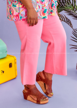 Cassidy Cropped Wide Leg Jeans by Judy Blue - Pink - LAST ONE FINAL SALE