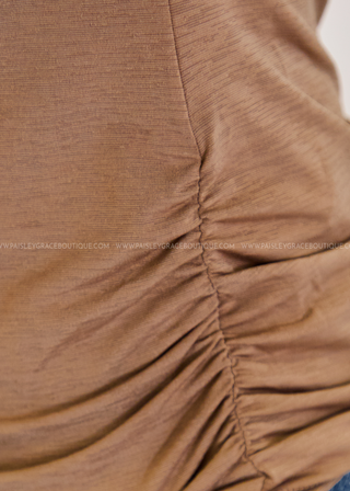 Ruched Cowl Neck Top in Mocha