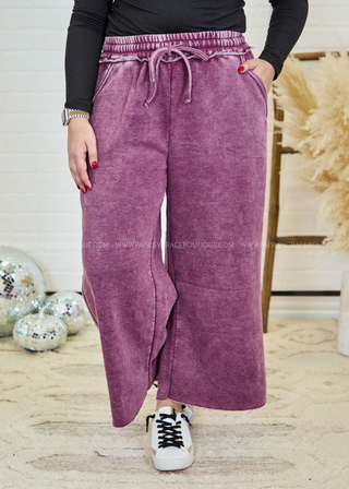 In or Out Wide Leg Cropped Pants in Eggplant