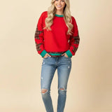 Plaid Patchwork Contrast Trim Sweatshirt - PREORDER