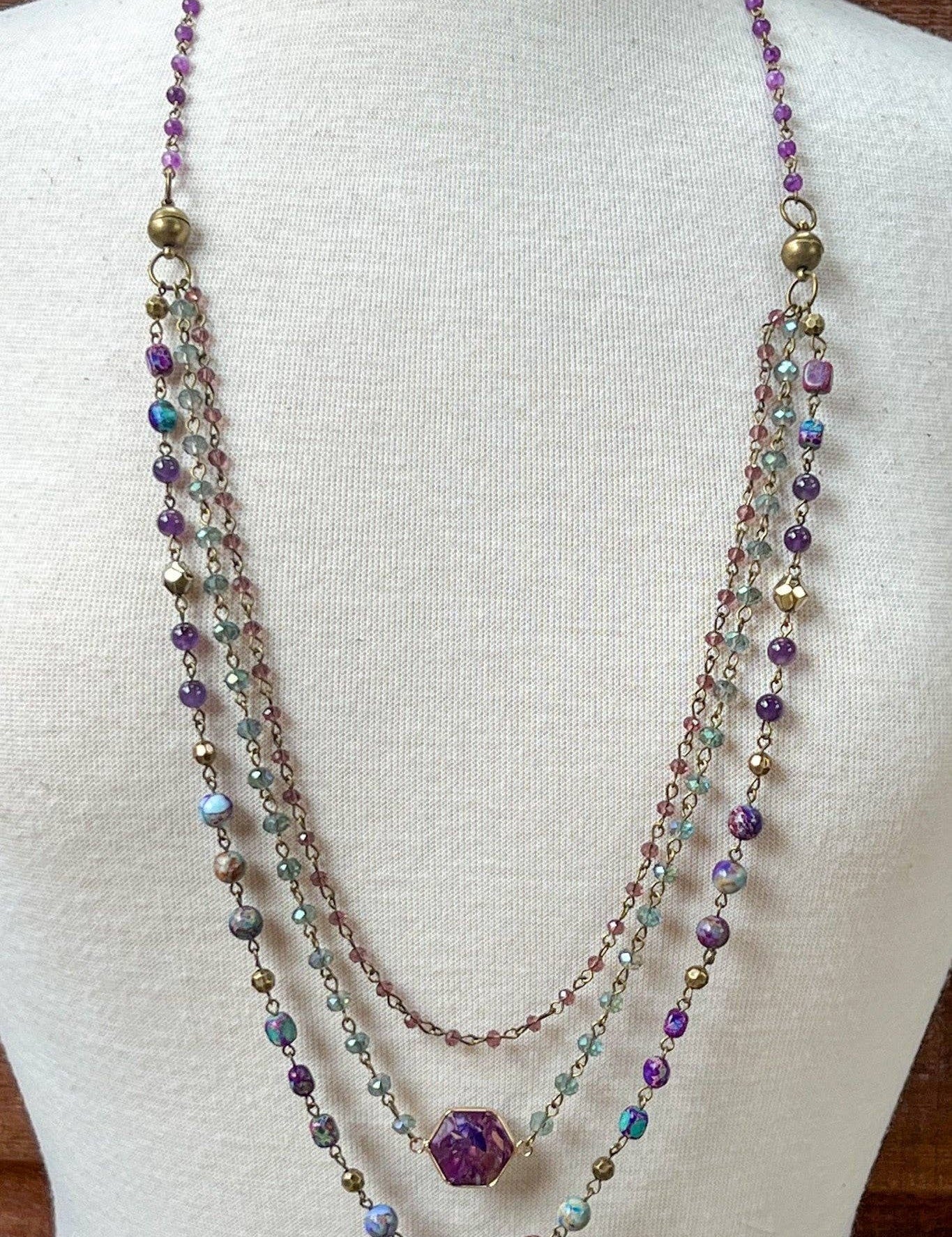 Janet Layered Multi-Wear Necklace - Purple