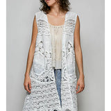 POL Sleeveless Crochet Open Cardigan