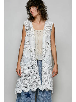 POL Sleeveless Crochet Open Cardigan  - PREORDER