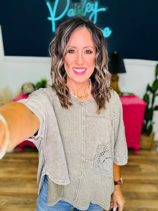 Crochet Patch Detailing Washed Thermal Top