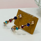 Gold Hoop Earrings with Colored Studs - 2 Colors