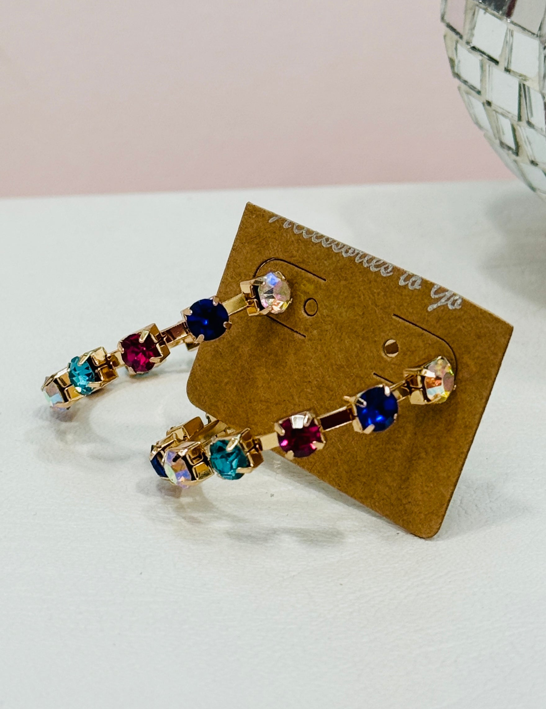 Gold Hoop Earrings with Colored Studs - 2 Colors