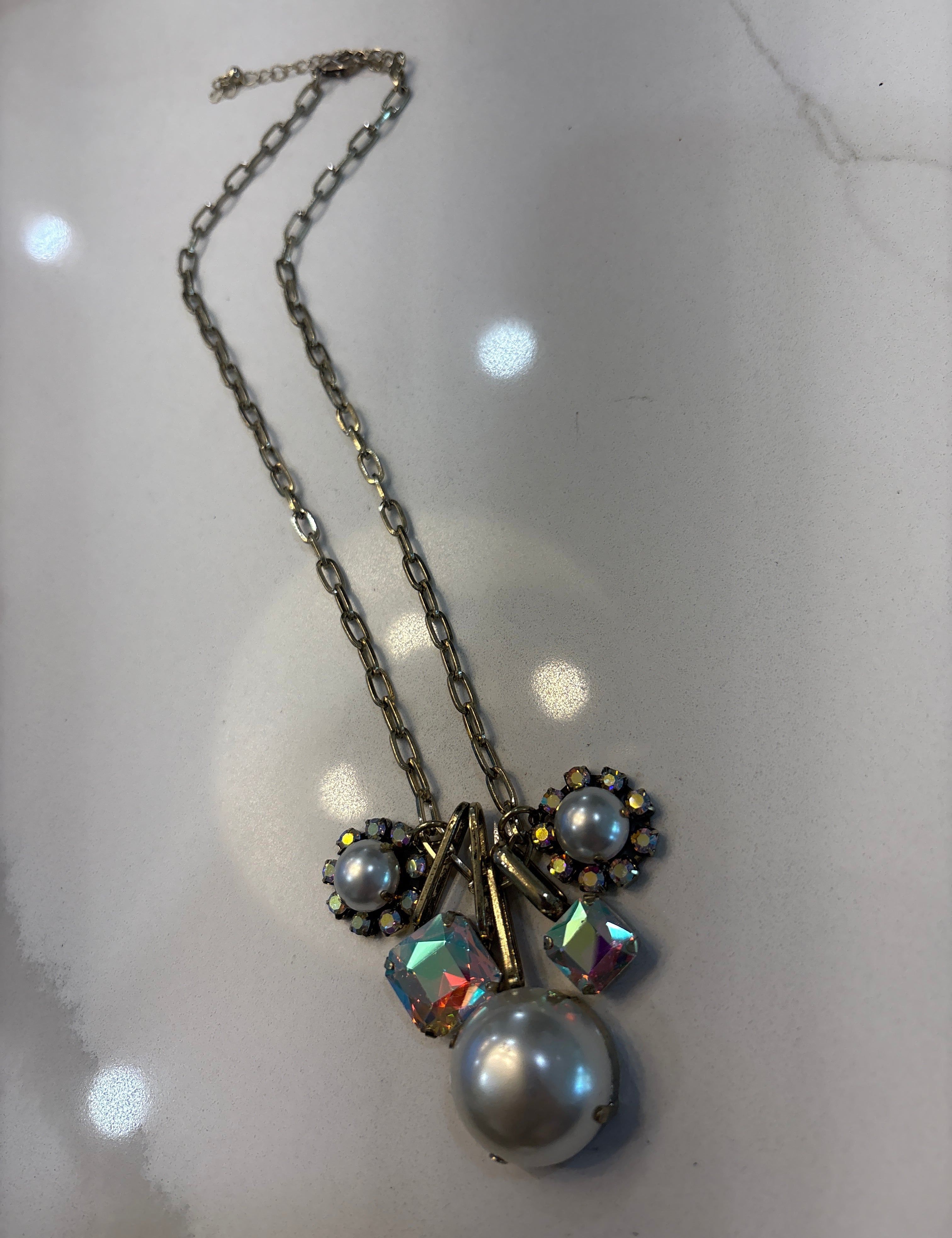 Poppy Pearl Charm Necklace - Silver