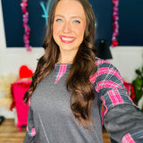 Plaid Contrast Long Sleeve Pullover Top - FINAL SALE