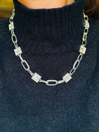 Aubrey Crystal Chain Necklace - =-