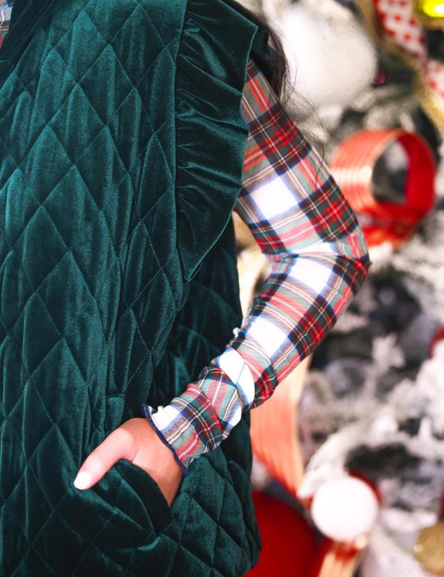 PREORDER- Velvet Quilted Vest- Green