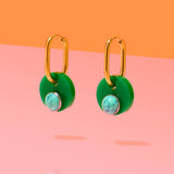 Deco Glam Medallion Oval Hoops Green