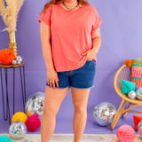 Settle in Seattle Lace Trim Top - Coral - LAST ONES FINAL SALE