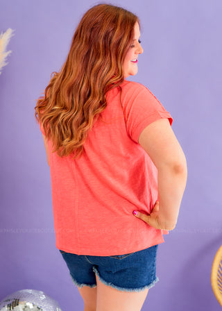 Settle in Seattle Lace Trim Top - Coral - FINAL SALE