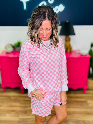 Pink Checkered Top & Bottom Set