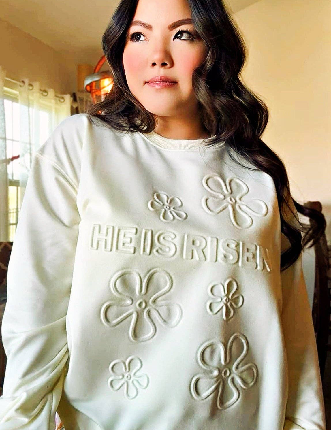 He Is Risen Daisy Emboss Sweatshirt - PREORDER