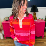 Collared Button Down Striped Knit Top - FINAL SALE