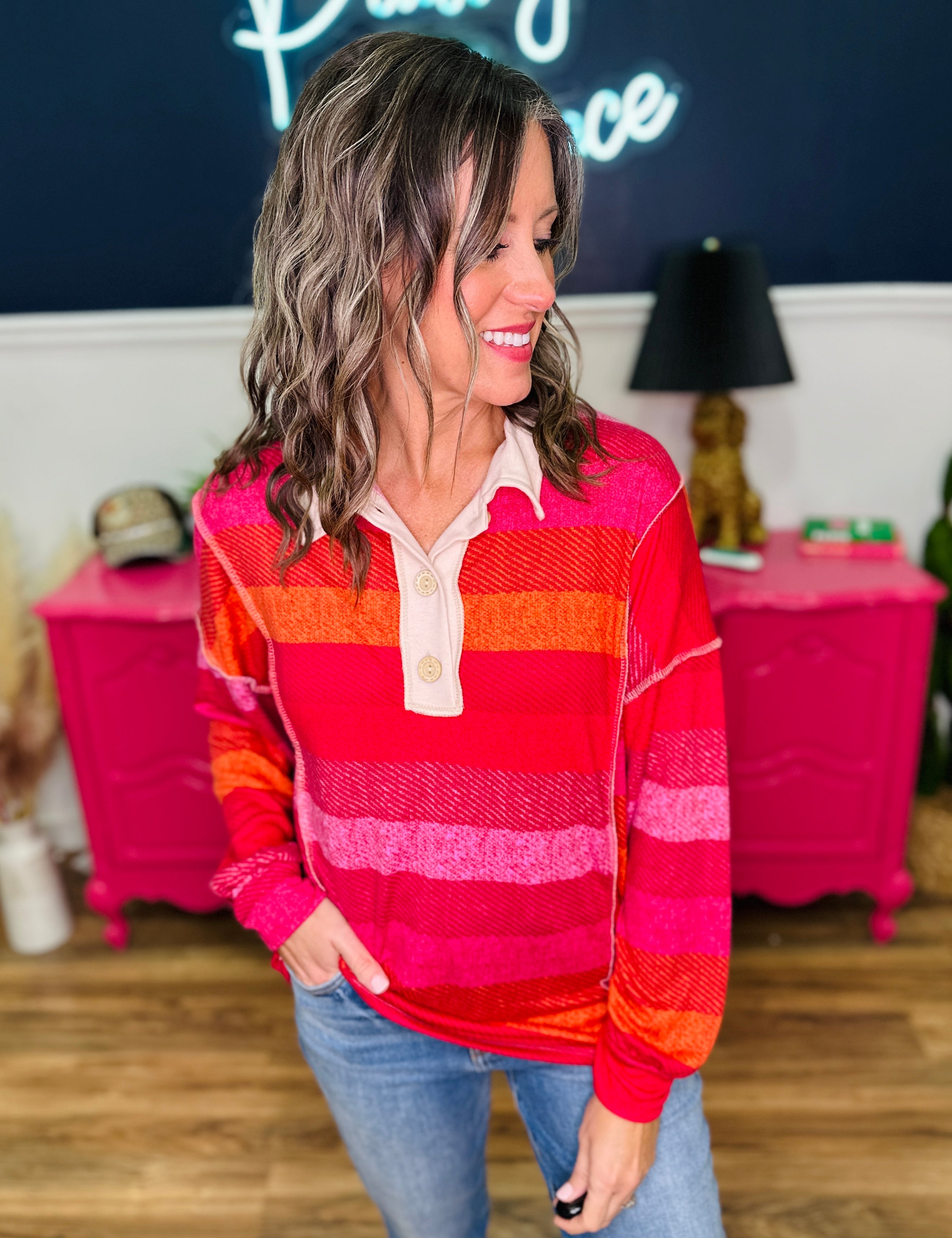 Collared Button Down Striped Knit Top - FINAL SALE