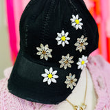 Daisy Bejeweled Bling Glitz Cap - Black