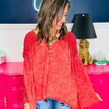 Washed Pleated Detail Long Sleeve Flare Tunic Top - LAST ONES FINAL SALE