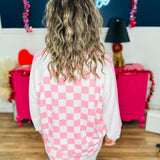 Checkered Print V-Neck Pullover Top - FINAL SALE