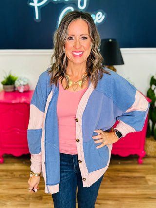 Washed Colorblock Cardigan Mixed Media