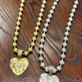 Small Hammered Heart Ball Chain Necklace