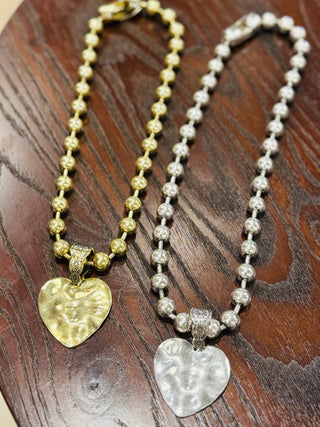 Small Hammered Heart Ball Chain Necklace