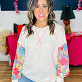 Floral Contrast Sleeve Pullover Top - FINAL SALE