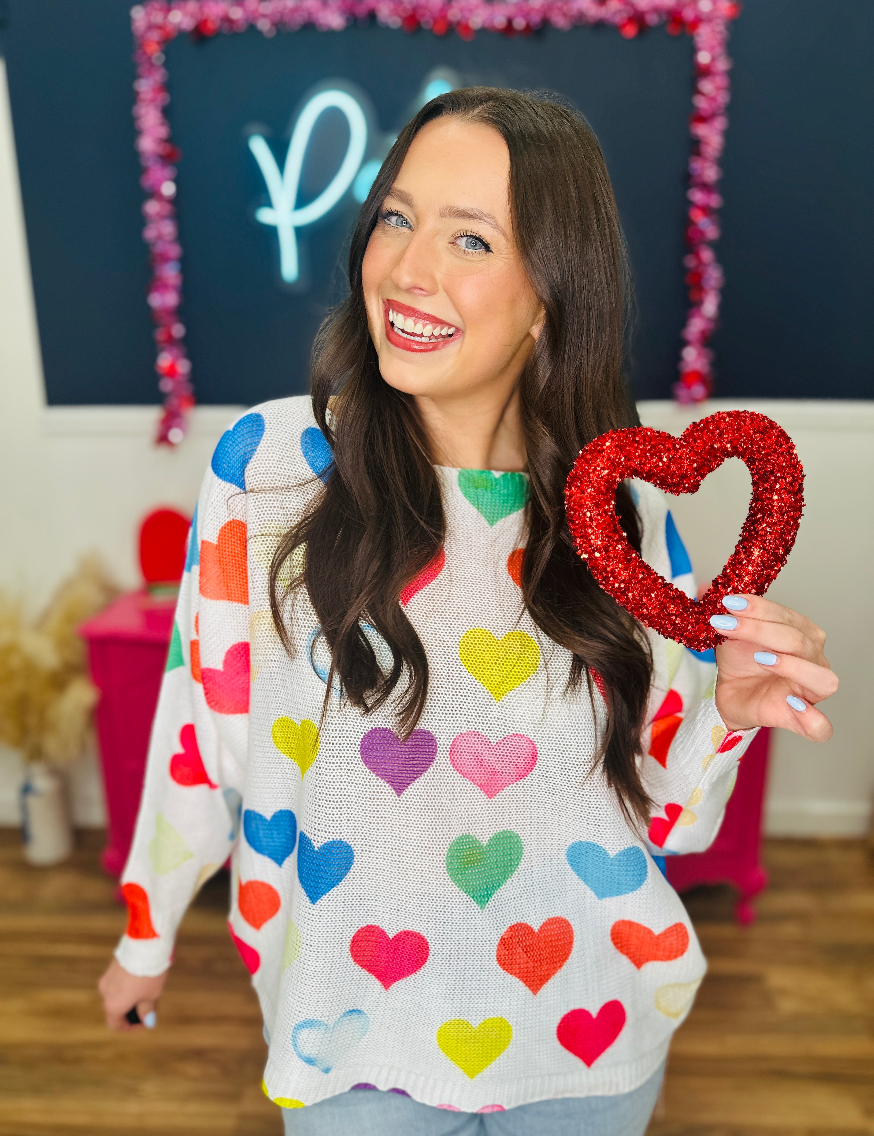 Allegra - Multi Colored Hearts Sweater