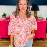 Quinn Pink and Rust Floral Print Puff Sleeve Top - LAST ONES FINAL SALE