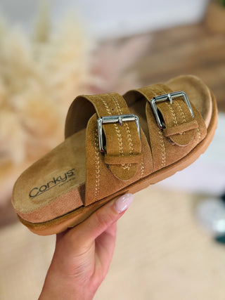 Smitten Tobacco Faux Suede Sandals By Corkys