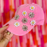 Daisy Bejeweled Bling Glitz Cap - Rose Pink