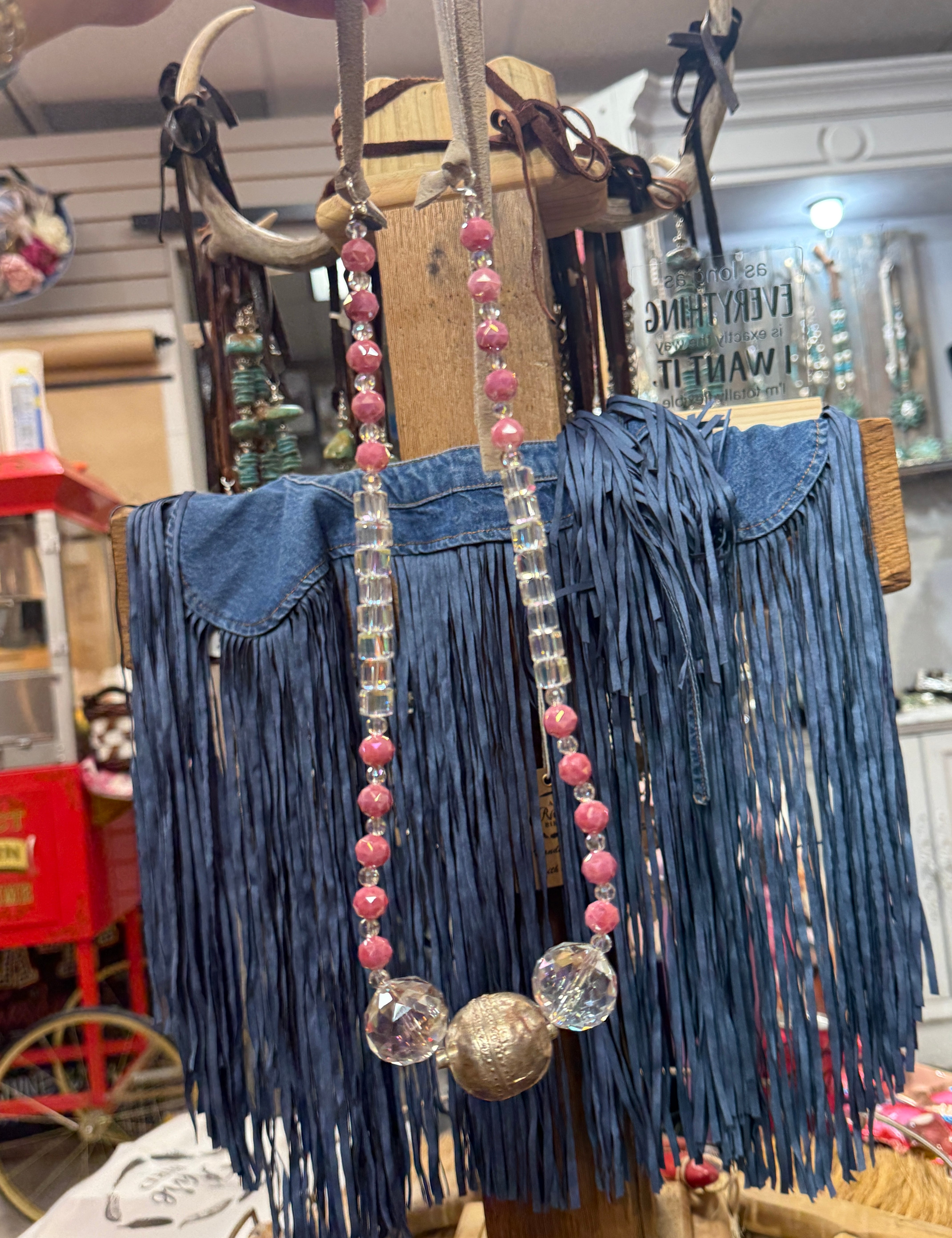 Pink Crystal & Silver Ball Necklace