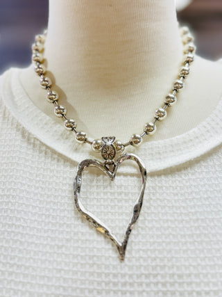Skinny Hammered Heart Ball Chain Necklace