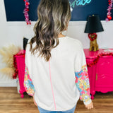 Floral Contrast Sleeve Pullover Top - FINAL SALE