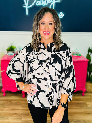 Printed Mirabelle Satin Button Down Shirt