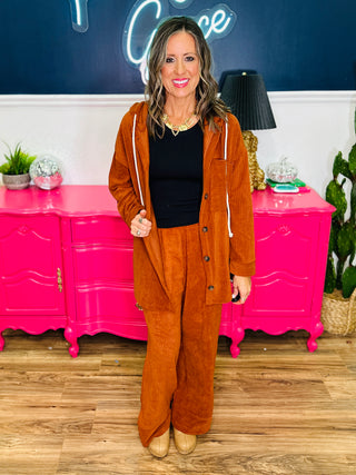 Soft Corduroy Hooded Shacket - Rust