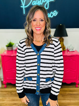 Stripe Button Up Cardigan - PREORDER
