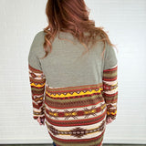 Aztec Contrast Relaxed Turtleneck Long Sleeve Top - LAST ONES FINAL SALE