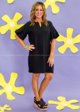 Load image into Gallery viewer, CozyCo Puff Sleeve Black Dress

