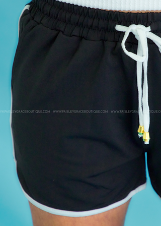 Black And White Drawstring Everyday Shorts - GAMEDAY