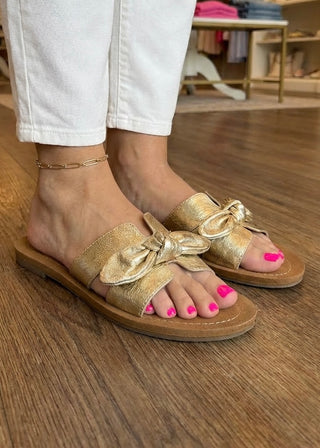 Too Cute Sandals by Corkys - Gold Crinkle Metallic