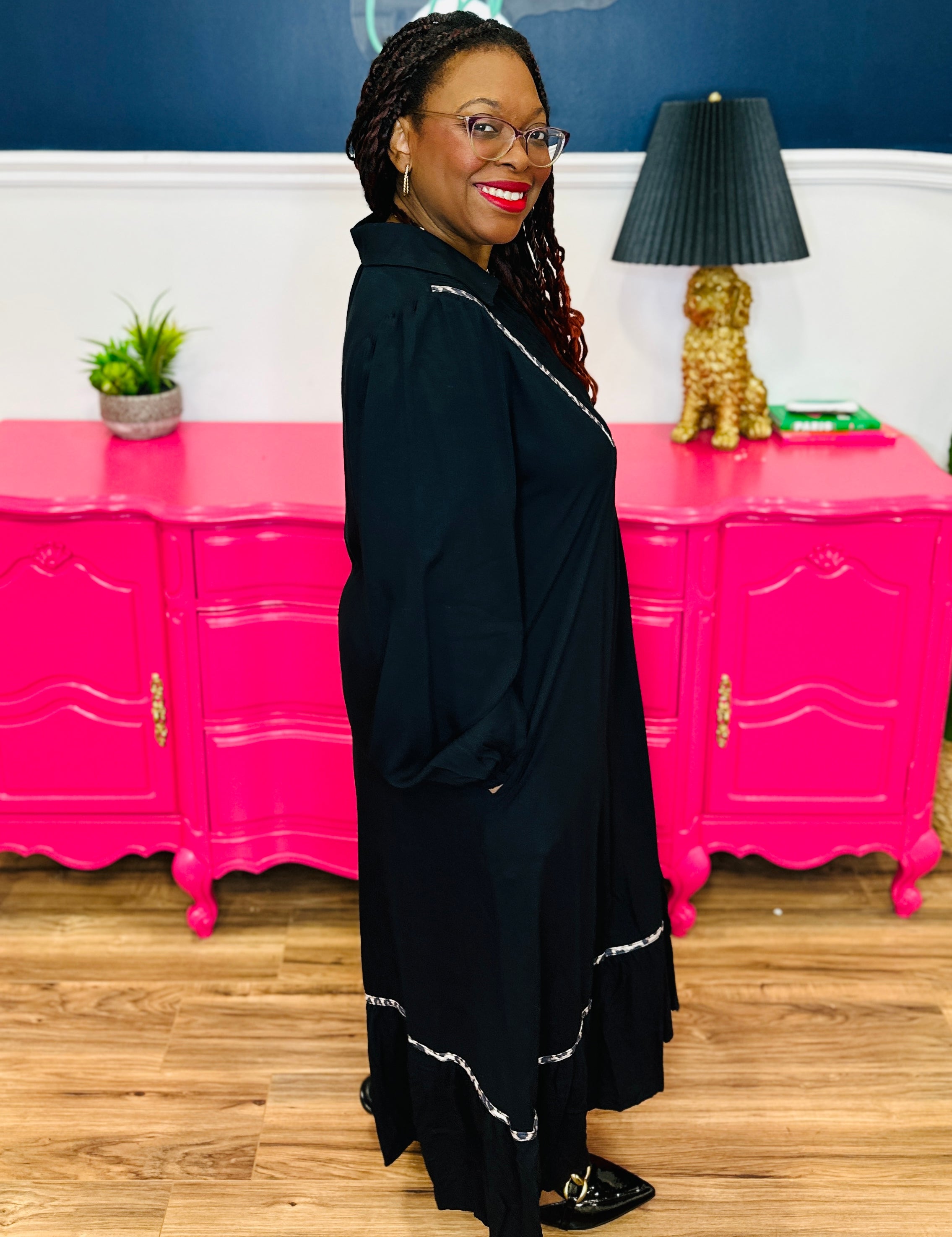 Black Dress with Leopard Stitch Accent - FINAL SALE