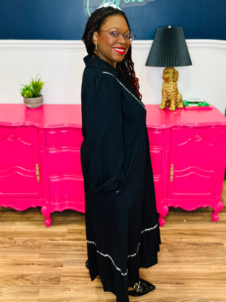 Black Dress with Leopard Stitch Accent