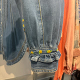 Washed Button Front Pintuck Denim Shirt