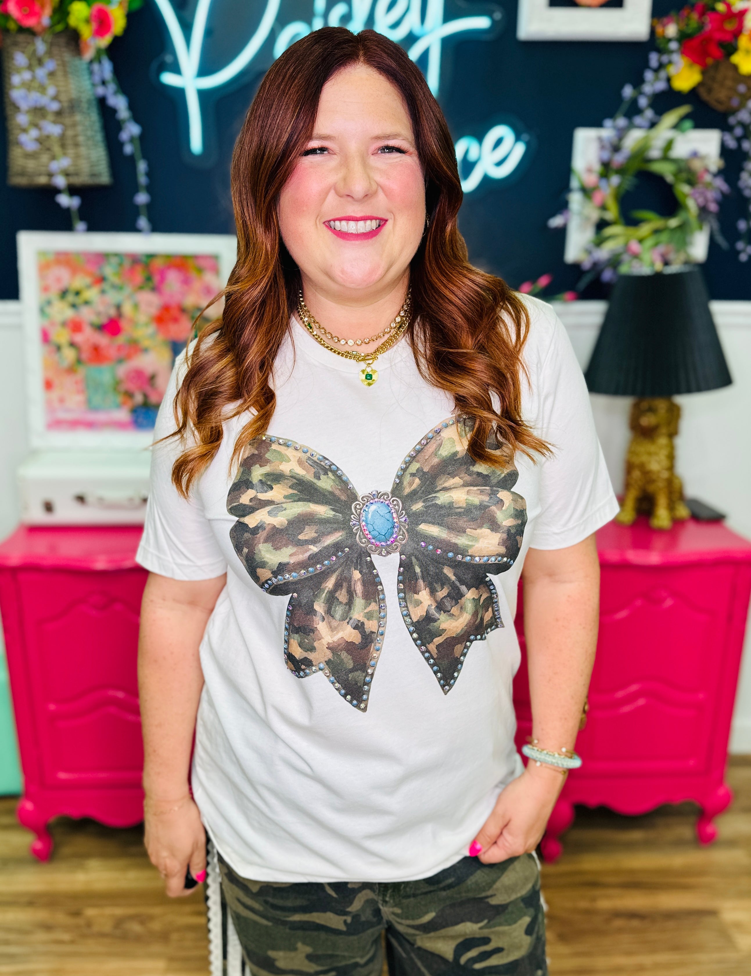 Camo Turq Bow Boujee Tee