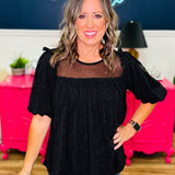 Puff Sleeve Shimmer Mesh Top - FINAL SALE