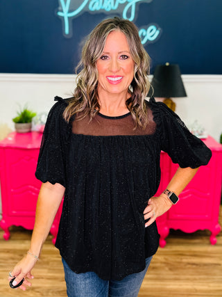 Puff Sleeve Shimmer Mesh Top - PREORDER