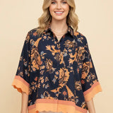 Paisley Print Button Front Scallop Hem Blouse - PREORDER